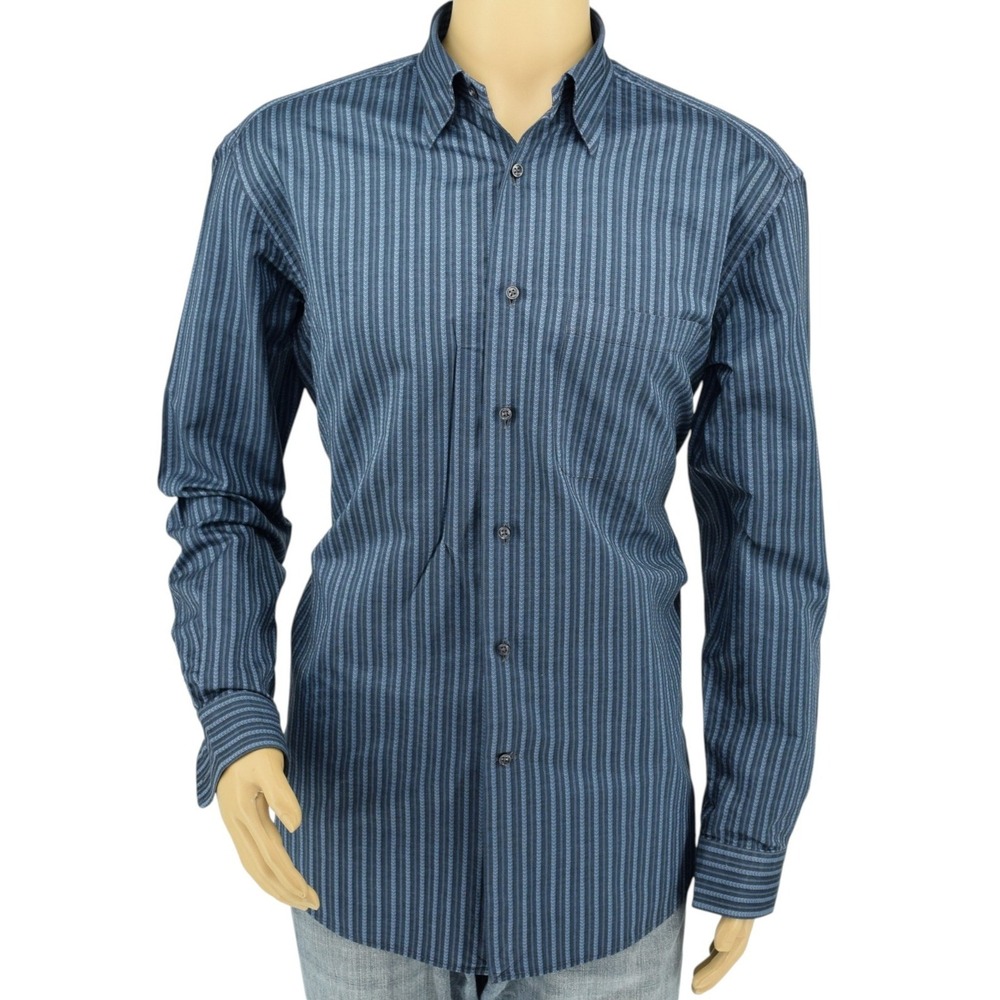 Zanella Italy Mens L Casual Sport Shirt Blue Tonal Textured Herringbone Stripe